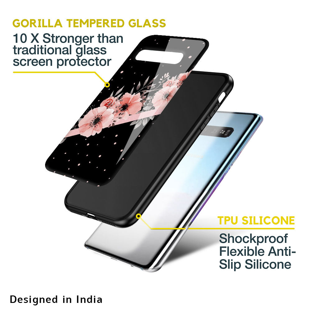 Floral Black Band Glass Case For Samsung Galaxy S10 Plus