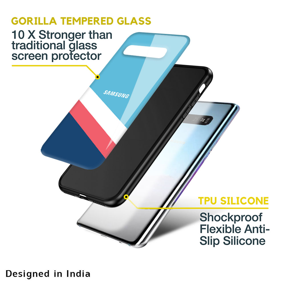 Pink & White Stripes Glass Case For Samsung Galaxy M13
