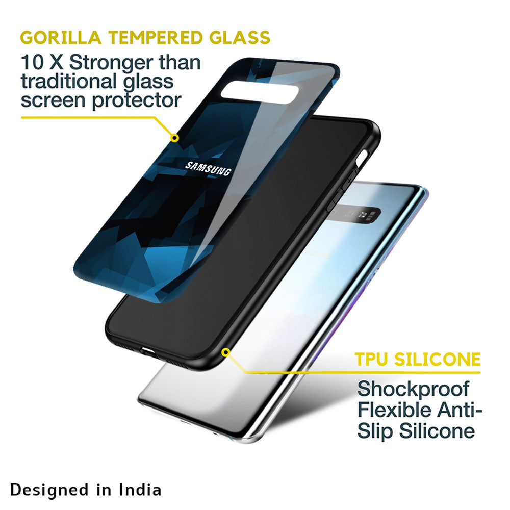 Polygonal Blue Box Glass Case For Samsung Galaxy M13