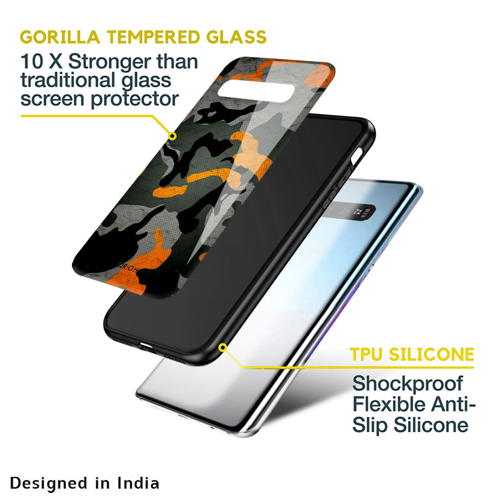 Camouflage Orange Glass Case For Samsung Galaxy M13