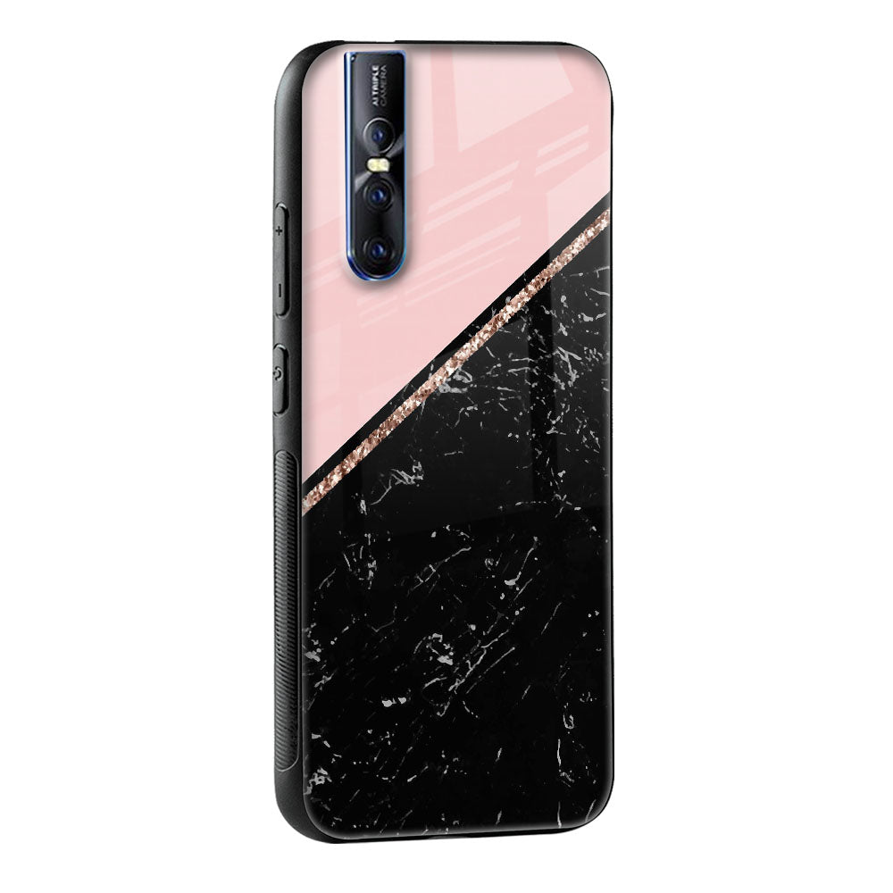 Marble Texture Pink Glass Case For Vivo T1 5G