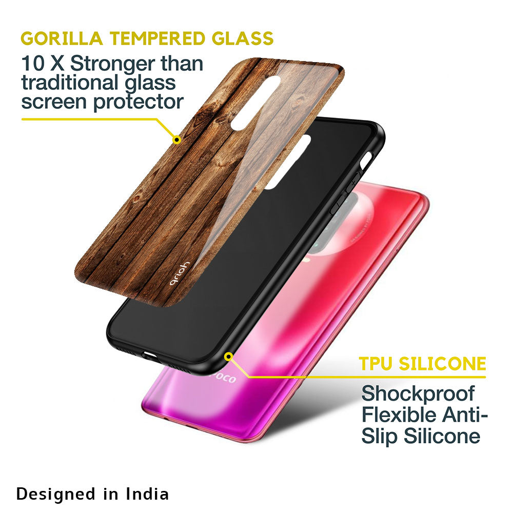 Timber Printed Glass case for Poco M5