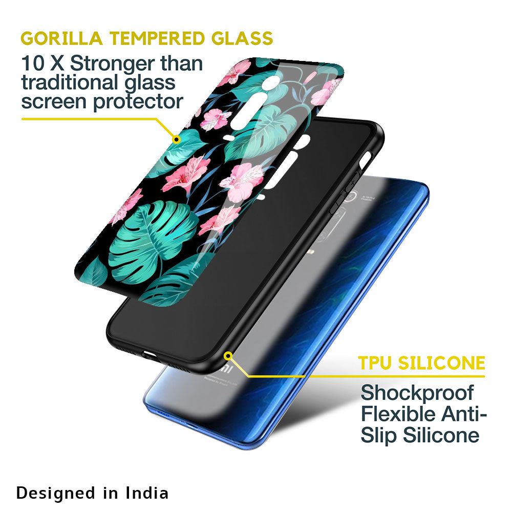 Tropical Leaves & Pink Flowers Glass case for Redmi A1