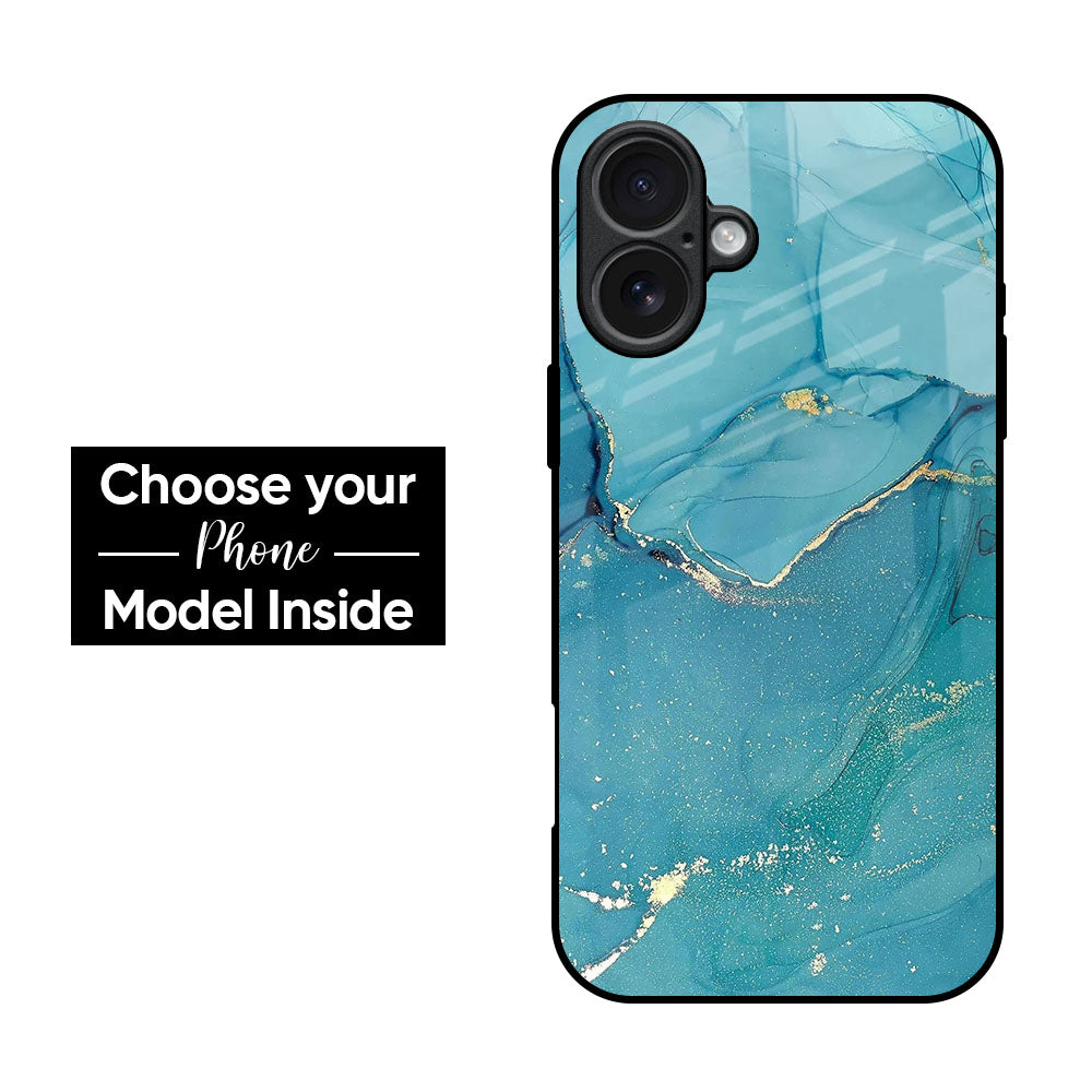 Blue Golden Glitter Glass Case