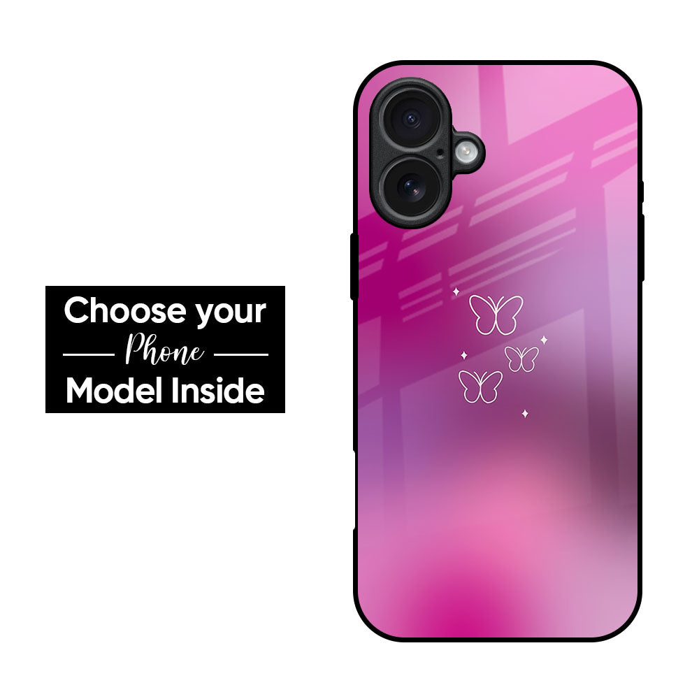 Pink & Purple Butterfly Glass Case