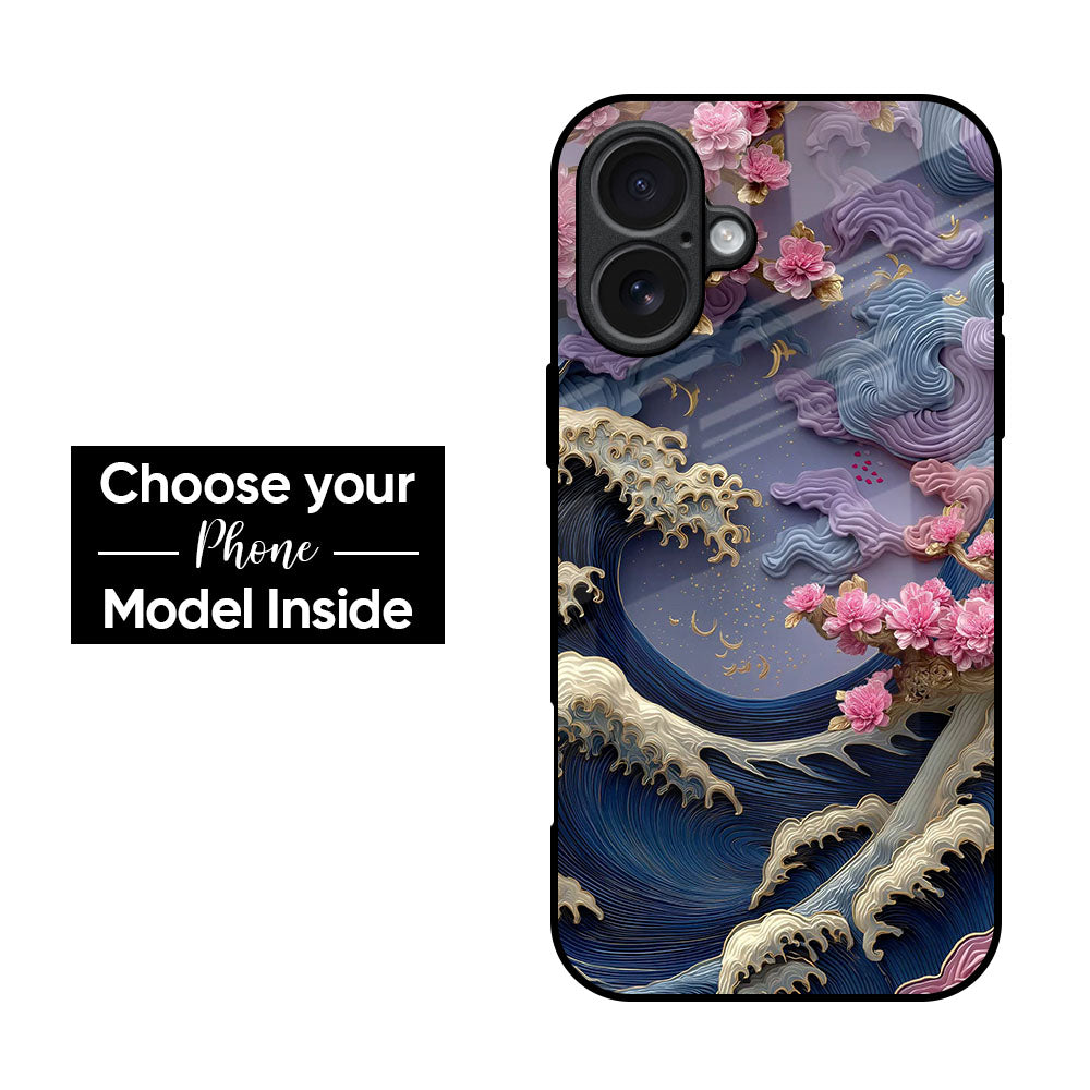 Wave & Pink Blossom Glass Case