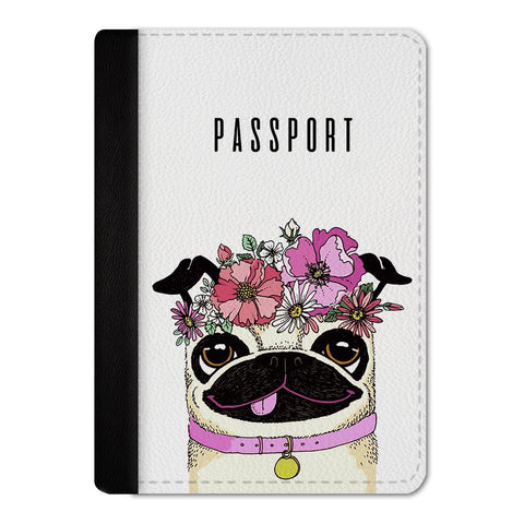 Puggie With Flowers Passport Cover
