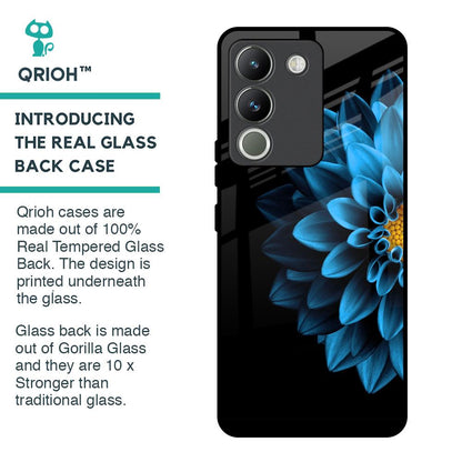 Half Blue Flower Glass Case for Vivo Y200 5G
