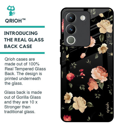 Black Spring Floral Glass Case for Vivo Y200 5G