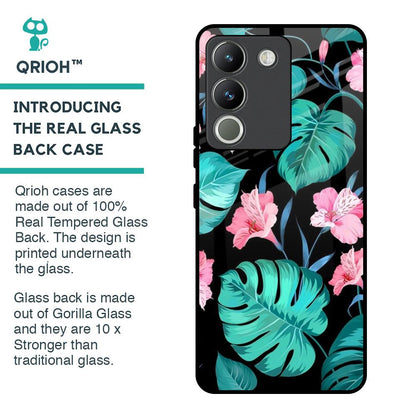 Tropical Leaves & Pink Flowers Glass Case for Vivo Y200 5G