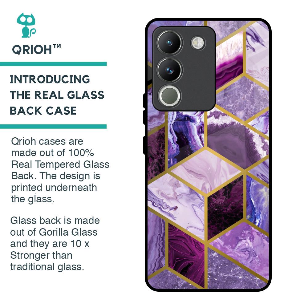 Purple Rhombus Marble Glass Case for Vivo Y200 5G