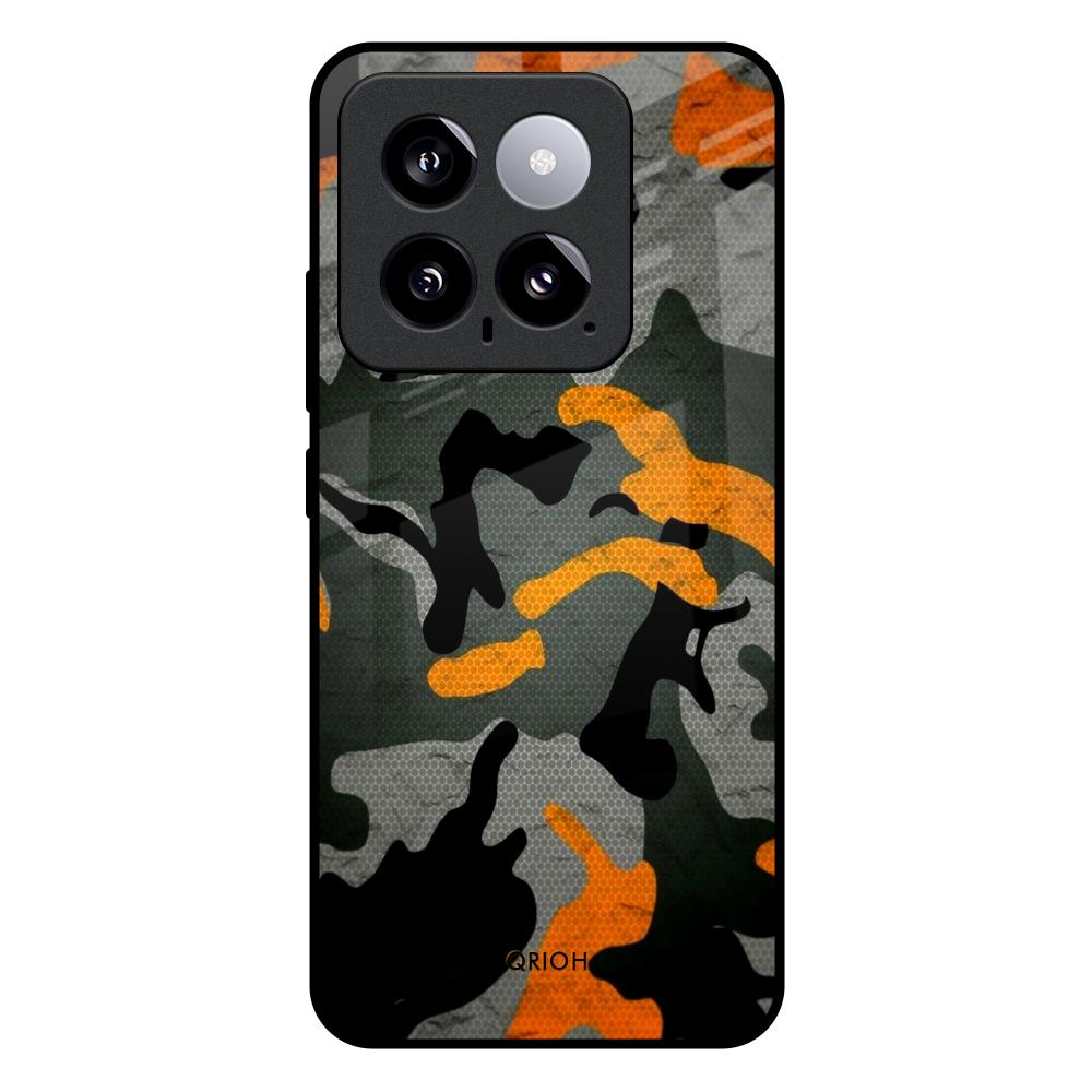 Camouflage Orange Mi 14 Glass Back Cover Online