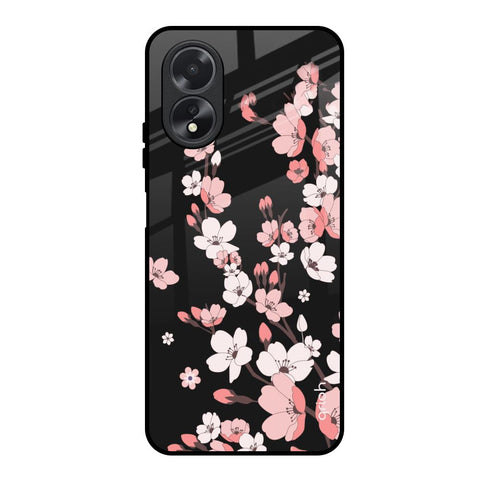Black Cherry Blossom Oppo A18 Glass Back Cover Online