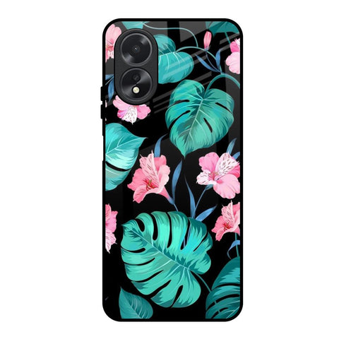 Tropical Leaves & Pink Flowers Oppo A18 Glass Back Cover Online