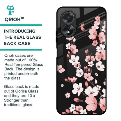 Black Cherry Blossom Glass Case for Oppo A18