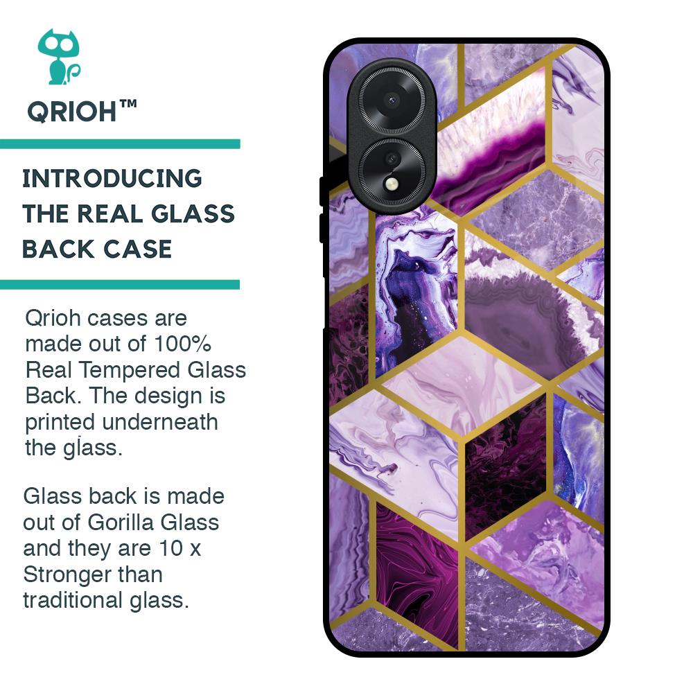 Purple Rhombus Marble Glass Case for Oppo A38