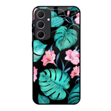 Tropical Leaves & Pink Flowers Samsung Galaxy A35 5G Glass Back Cover Online