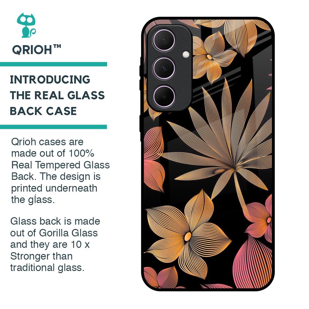 Lines Pattern Flowers Glass Case for Samsung Galaxy A35 5G