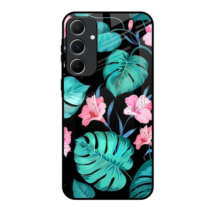 Tropical Leaves & Pink Flowers Samsung Galaxy A55 5G Glass Back Cover Online