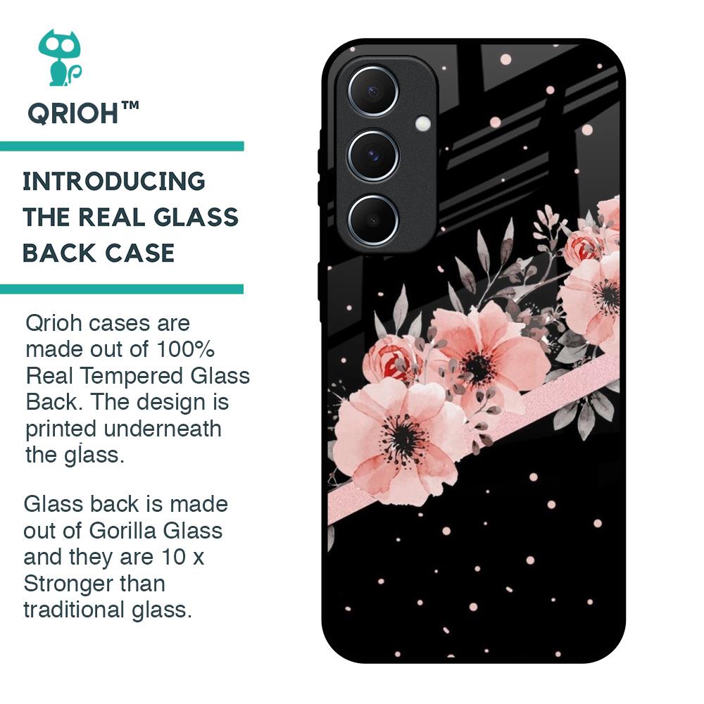 Floral Black Band Glass Case For Samsung Galaxy A55 5G