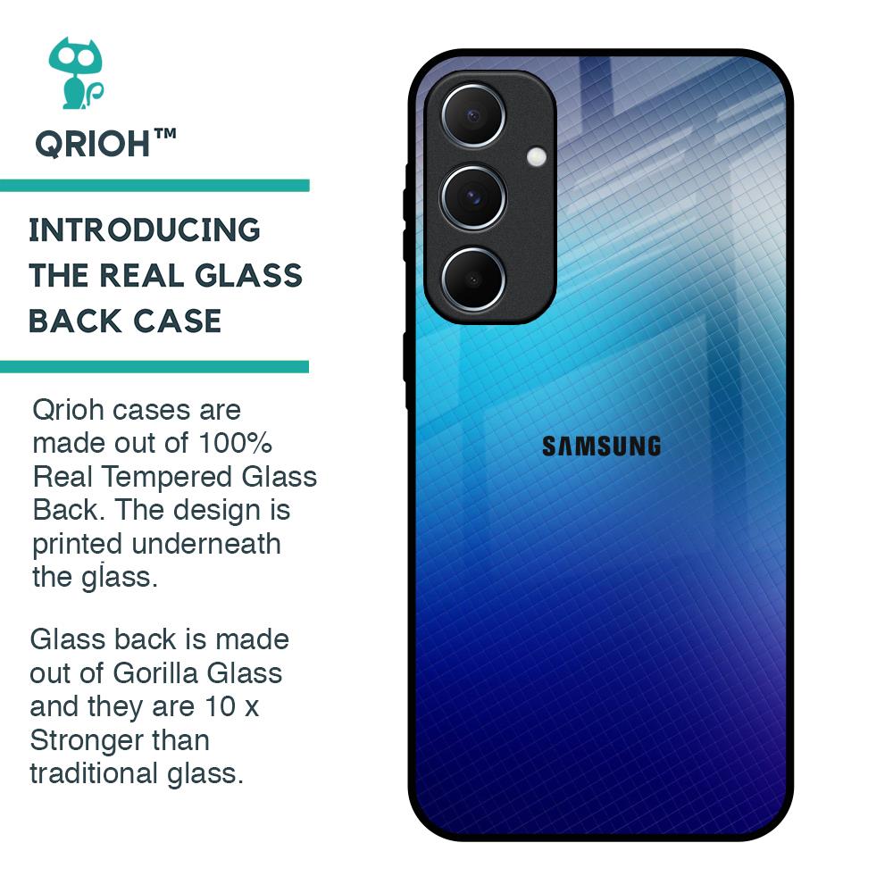 Blue Rhombus Pattern Glass Case for Samsung Galaxy A55 5G