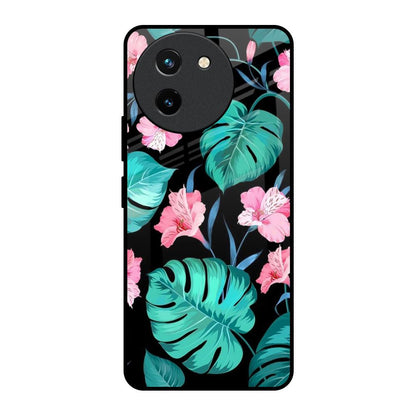 Tropical Leaves & Pink Flowers Vivo T3X 5G Glass Back Cover Online
