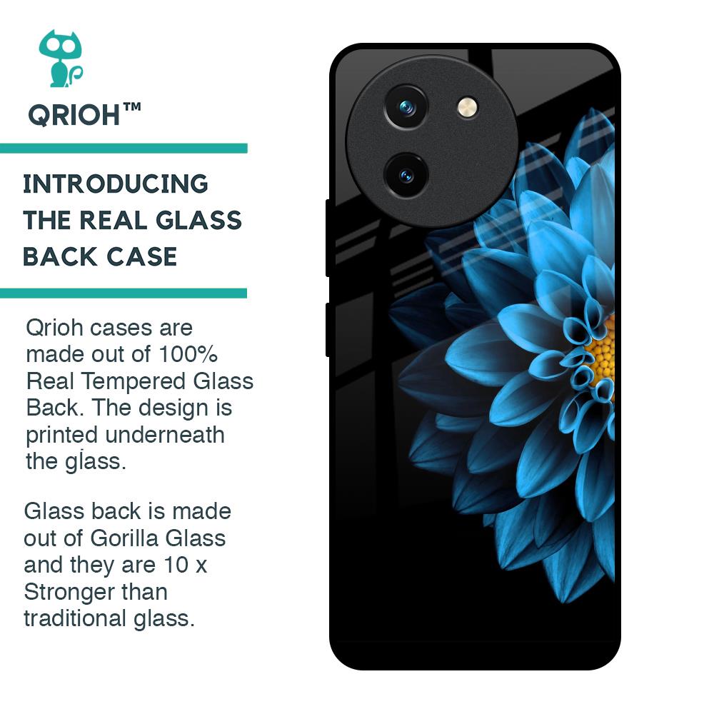 Half Blue Flower Glass Case for Vivo T3X 5G