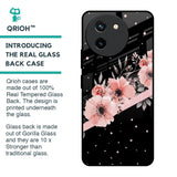 Floral Black Band Glass Case For Vivo T3X 5G