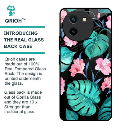 Tropical Leaves & Pink Flowers Glass Case for Vivo T3X 5G