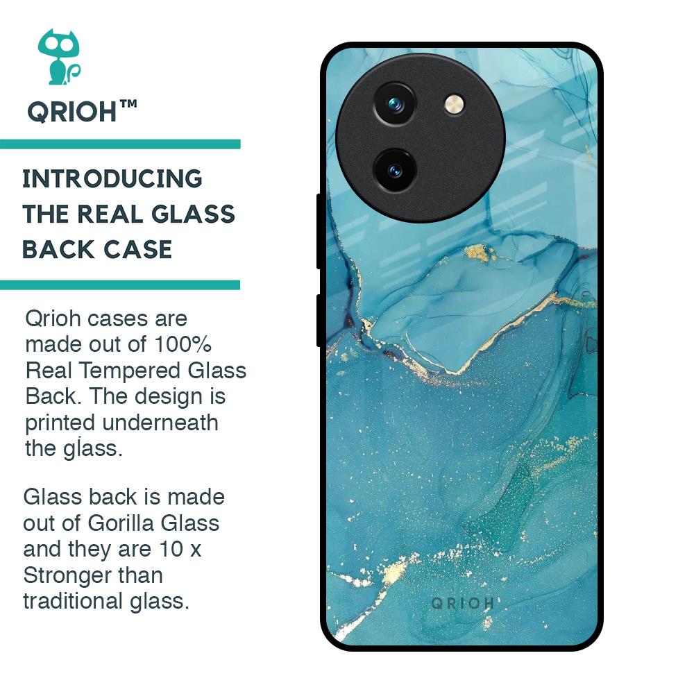 Blue Golden Glitter Glass Case for Vivo T3X 5G