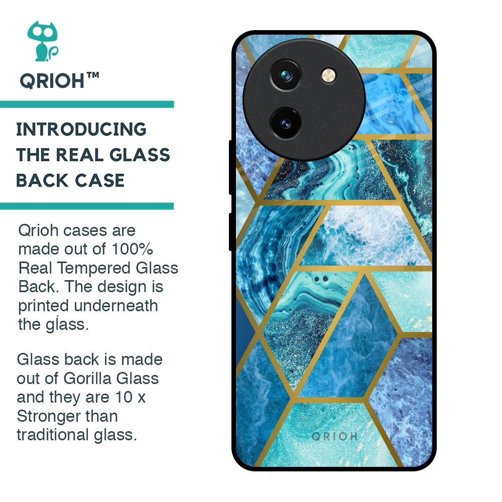 Turquoise Geometrical Marble Glass Case for Vivo T3X 5G