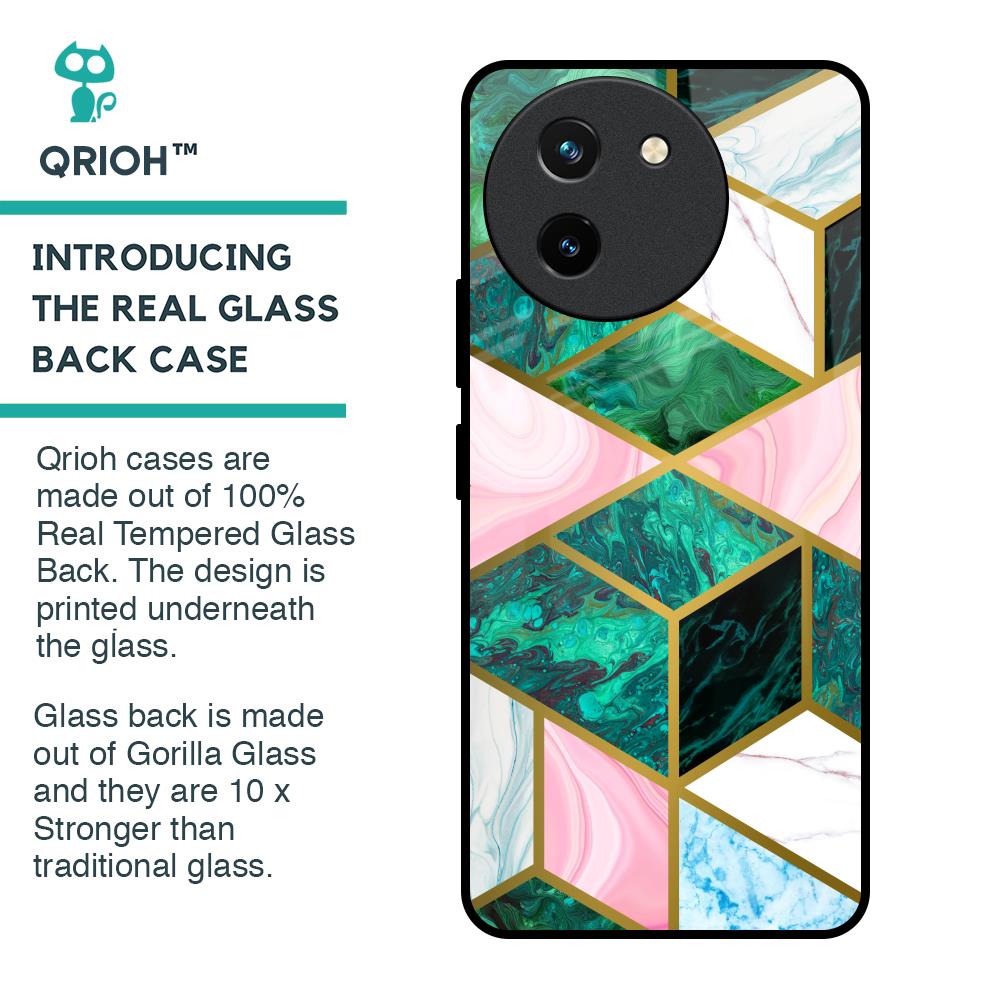 Seamless Green Marble Glass Case for Vivo T3X 5G