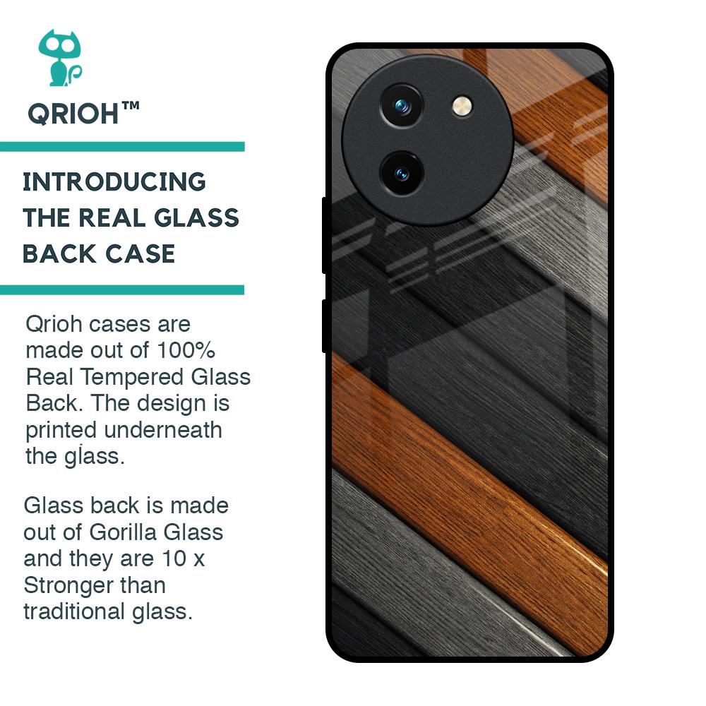 Tri Color Wood Glass Case for Vivo T3X 5G