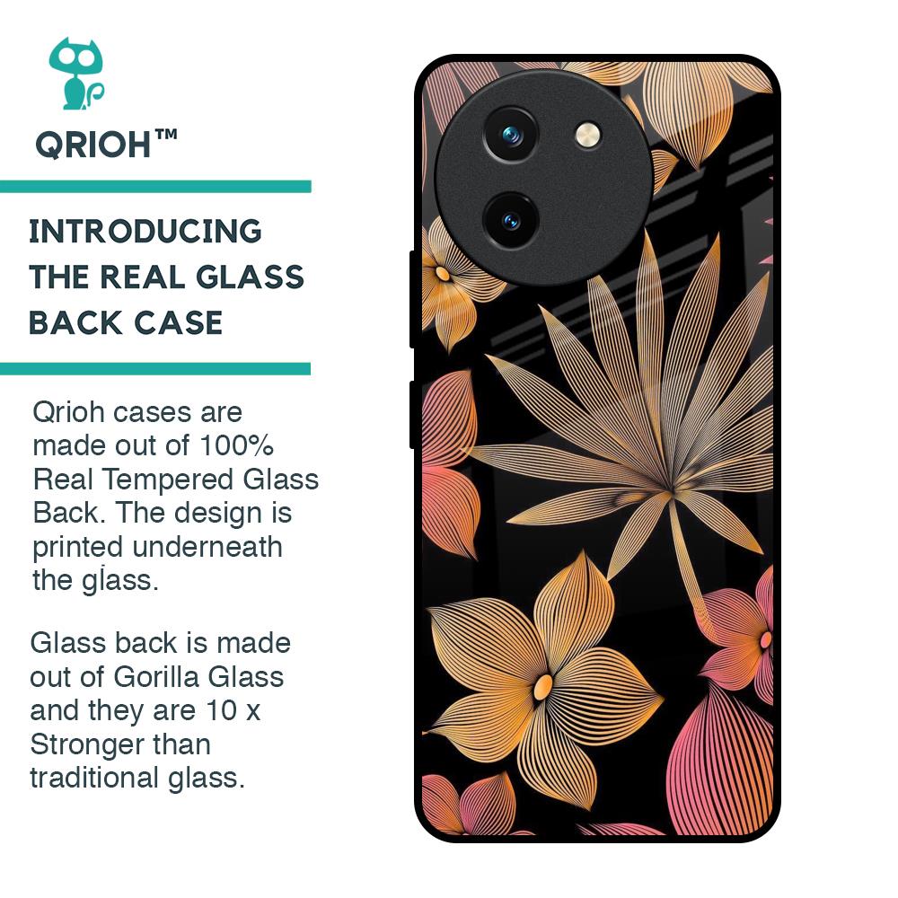 Lines Pattern Flowers Glass Case for Vivo T3X 5G