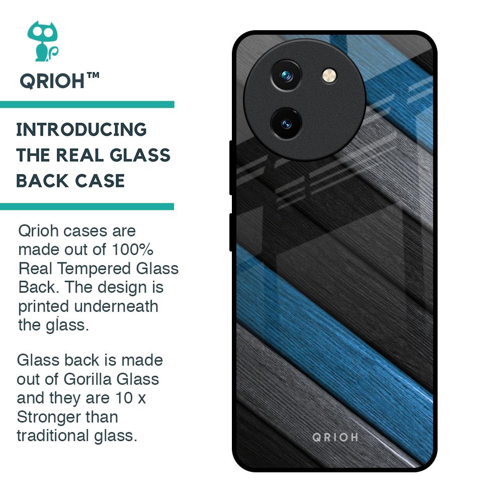Multicolor Wooden Effect Glass Case for Vivo T3X 5G