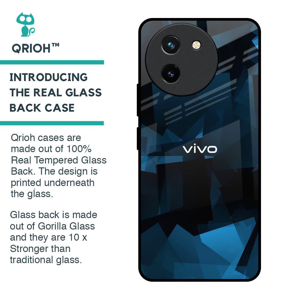 Polygonal Blue Box Glass Case For Vivo T3X 5G