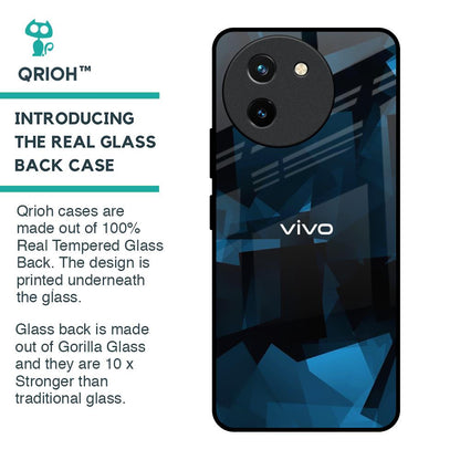 Polygonal Blue Box Glass Case For Vivo T3X 5G