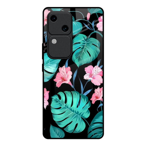 Tropical Leaves & Pink Flowers Vivo V30 5G Glass Back Cover Online
