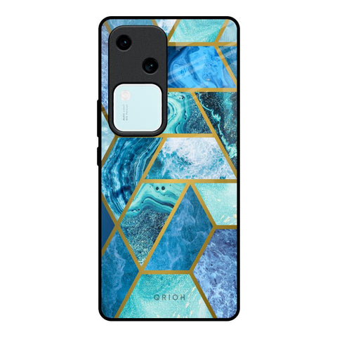 Turquoise Geometrical Marble Vivo V30 5G Glass Back Cover Online