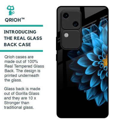 Half Blue Flower Glass Case for Vivo V30 5G