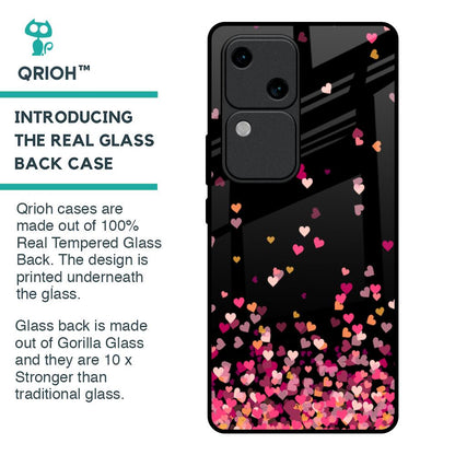 Heart Rain Fall Glass Case For Vivo V30 5G