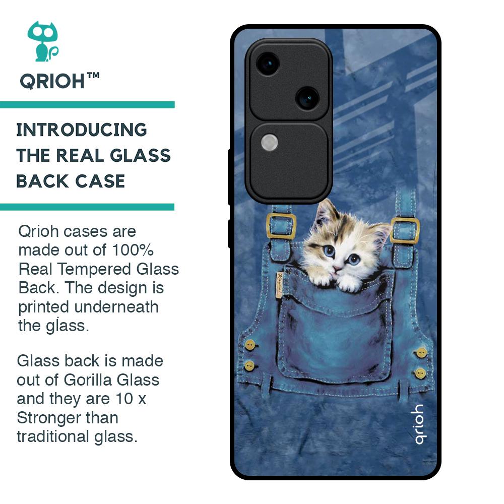 Kitty In Pocket Glass Case For Vivo V30 5G