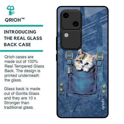 Kitty In Pocket Glass Case For Vivo V30 5G