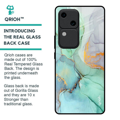 Green Marble Glass Case for Vivo V30 5G