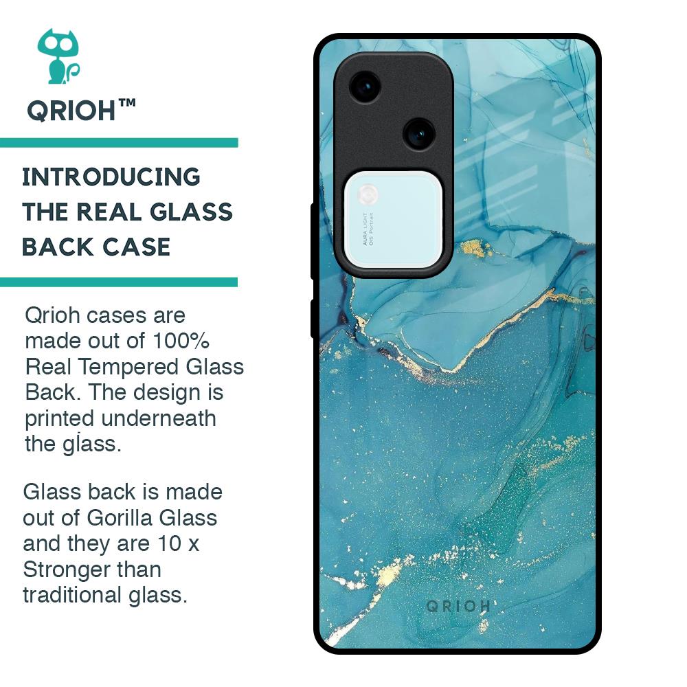 Blue Golden Glitter Glass Case for Vivo V30 5G