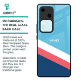 Pink & White Stripes Glass Case For Vivo V30 5G