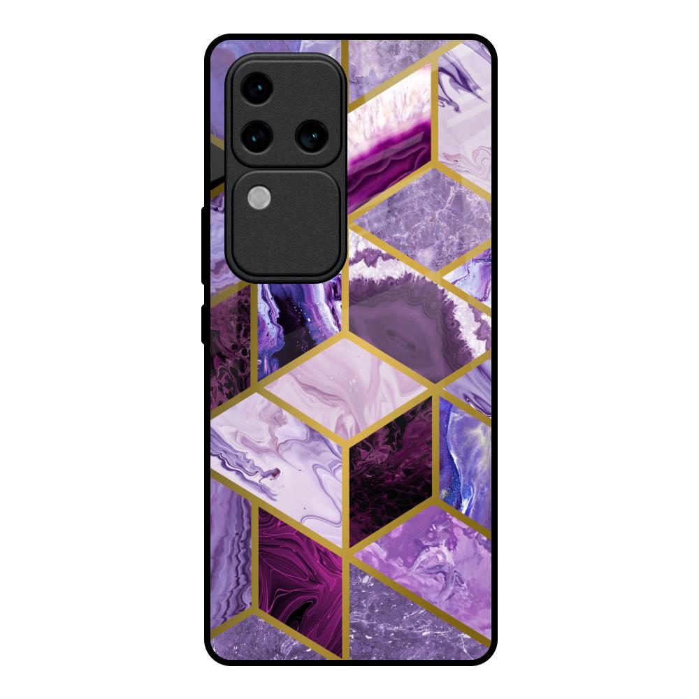 Purple Rhombus Marble Vivo V30 Pro 5G Glass Back Cover Online