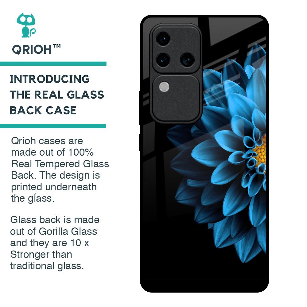 Half Blue Flower Glass Case for Vivo V30 Pro 5G