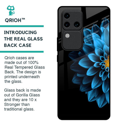 Half Blue Flower Glass Case for Vivo V30 Pro 5G