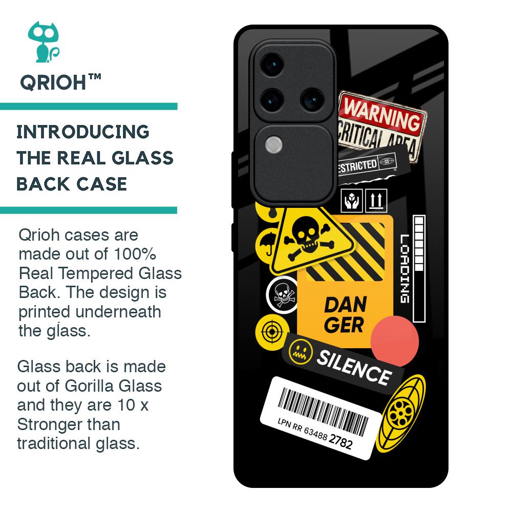 Danger Signs Glass Case for Vivo V30 Pro 5G